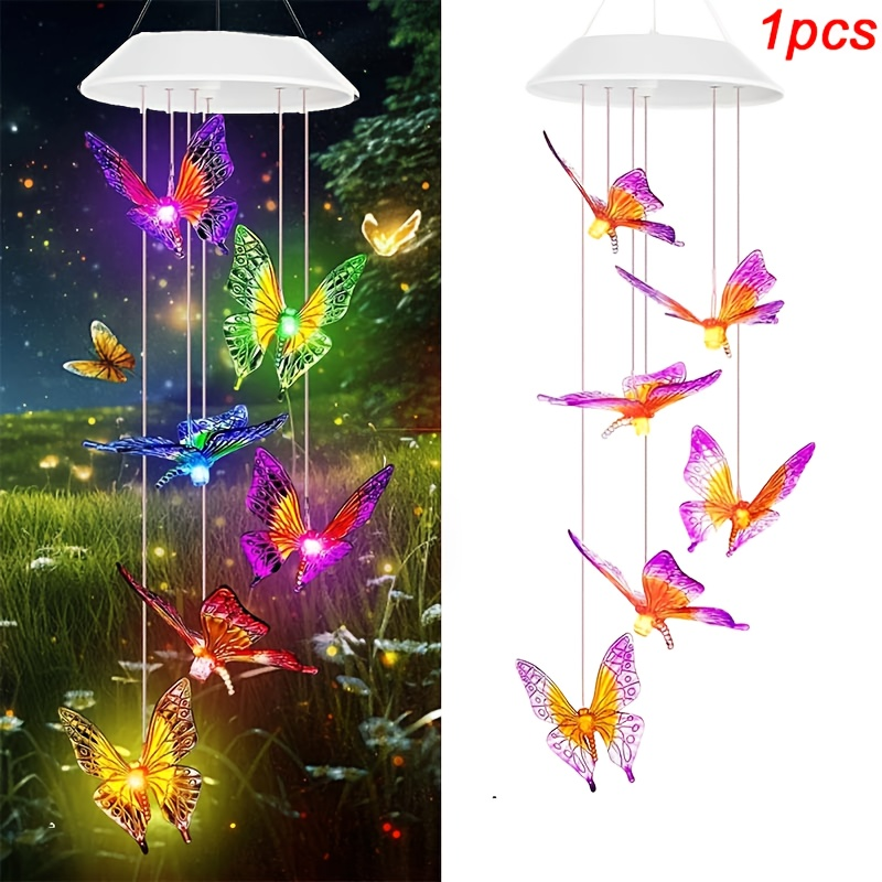 Solar Hummingbird Butterfly Pendant Light 6 LED Color