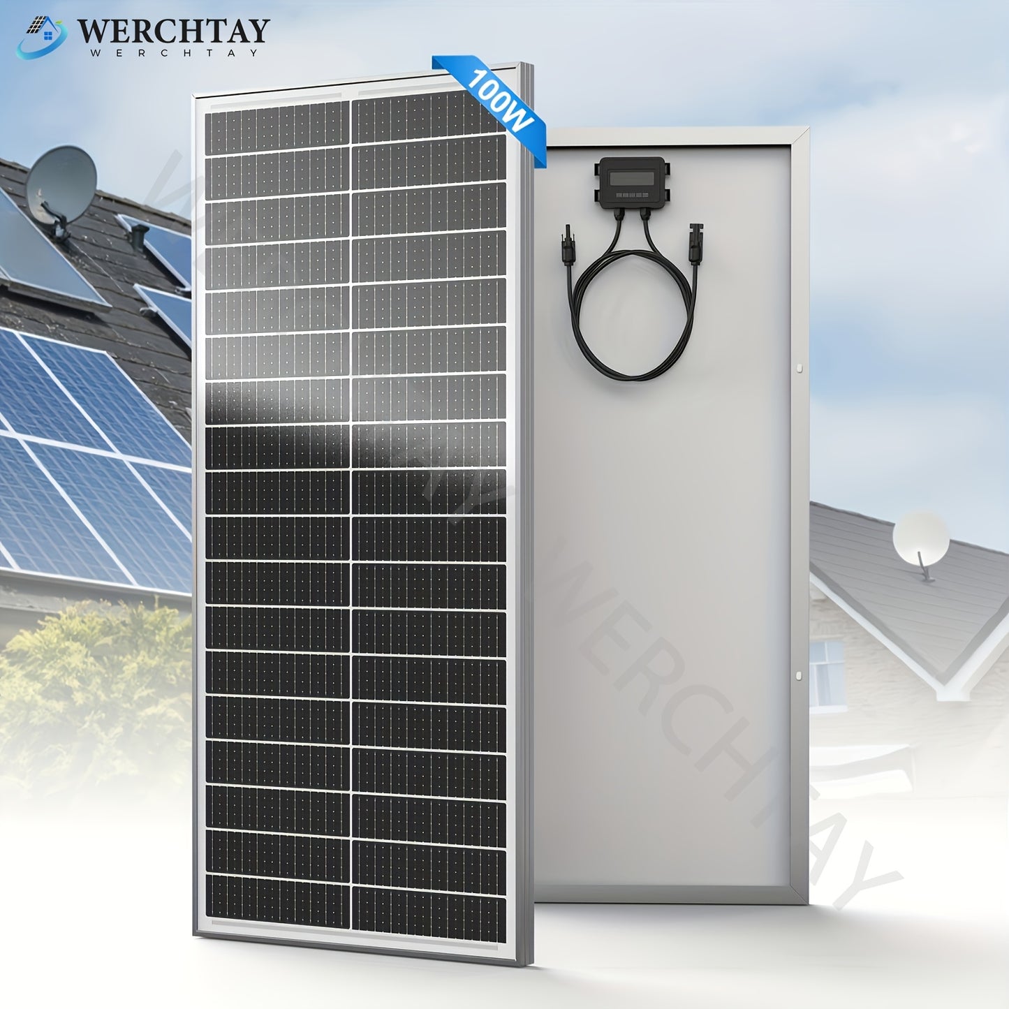 Monocrystalline Solar Panel 100W 12V 24V 24% High Efficiency EL Tested No Hot Spot Waterproof PV Module for Off-Grid Home RV Yacht Camping Farm Battery Charging Easy Install