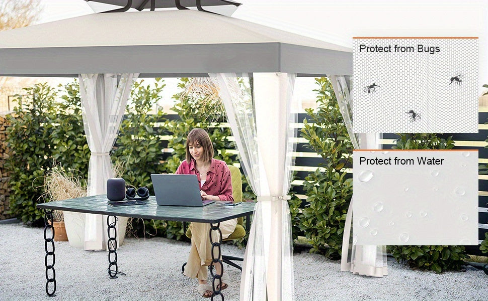 Gazebo with Mosquito Netting Steel Frame | Backyard Garden BBQ Party