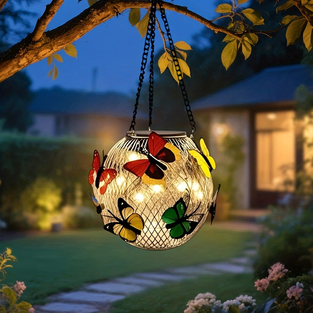 Solar Butterfly Lantern Hanging Garden Light 2-Pack Metal Iron