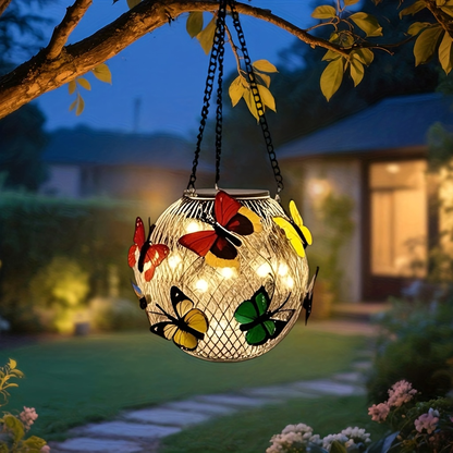 Solar Butterfly Lantern Hanging Garden Light 2-Pack Metal Iron