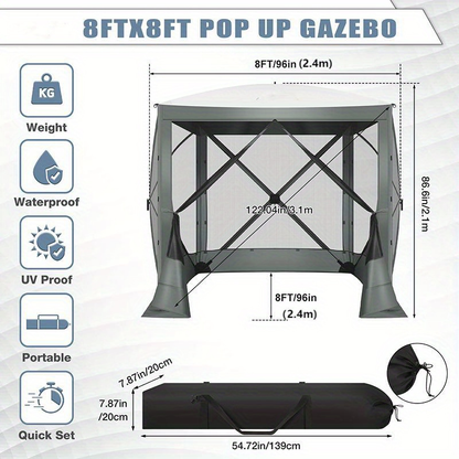 Pop Up Gazebo 8x8ft Mesh Screen Tent Portable Camping Garden Picnic