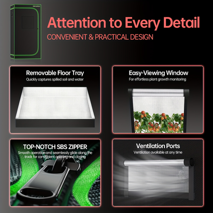 Grow Tent 1680D Thickened Mylar with Observation Window & Floor Tray | Pro-Grade Indoor Hydroponic Growing | 2x2 3x3 4x4 ft Multiple Size Options