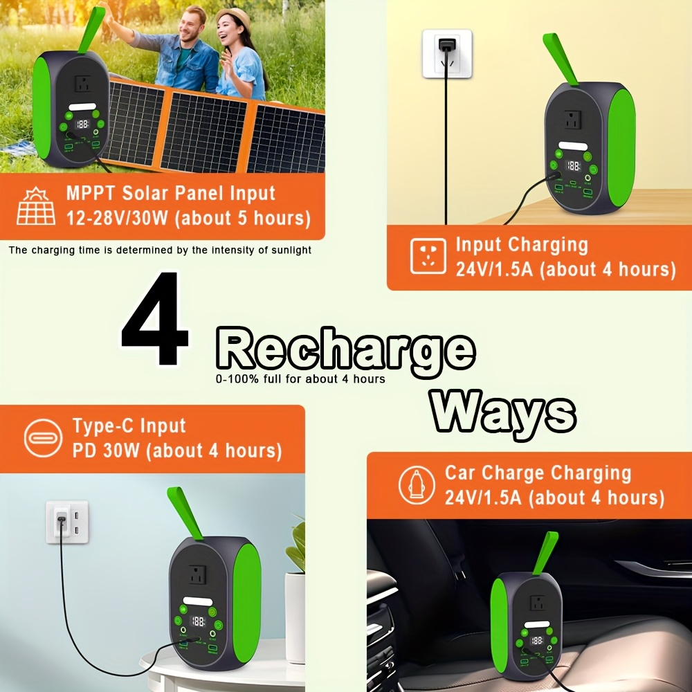 Portable Power Station 120W 99.84Wh LiFePO4 Battery | Solar Generator with AC DC USB Type-C Ports for Camping, Home Backup, Emergency, CPAP, Travel