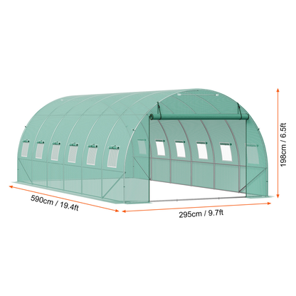 Tunnel Greenhouse Heavy Duty Galvanized Frame 140g/m² PE Cover, 6 Vent Windows Walk-In Hoop House for Garden & Farm, Multiple Sizes