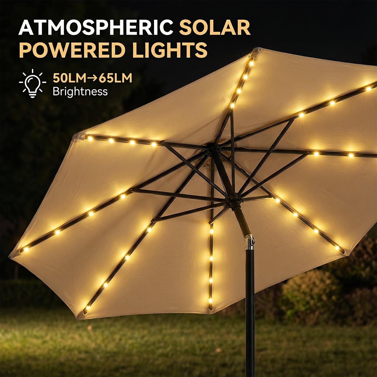 Patio Umbrella 9ft Solar LED Lighted with Base, 32 LED Market Umbrella with Ventilation, Push Button Tilt & Crank, Outdoor Table Umbrella for Garden, Deck, Backyard & Pool