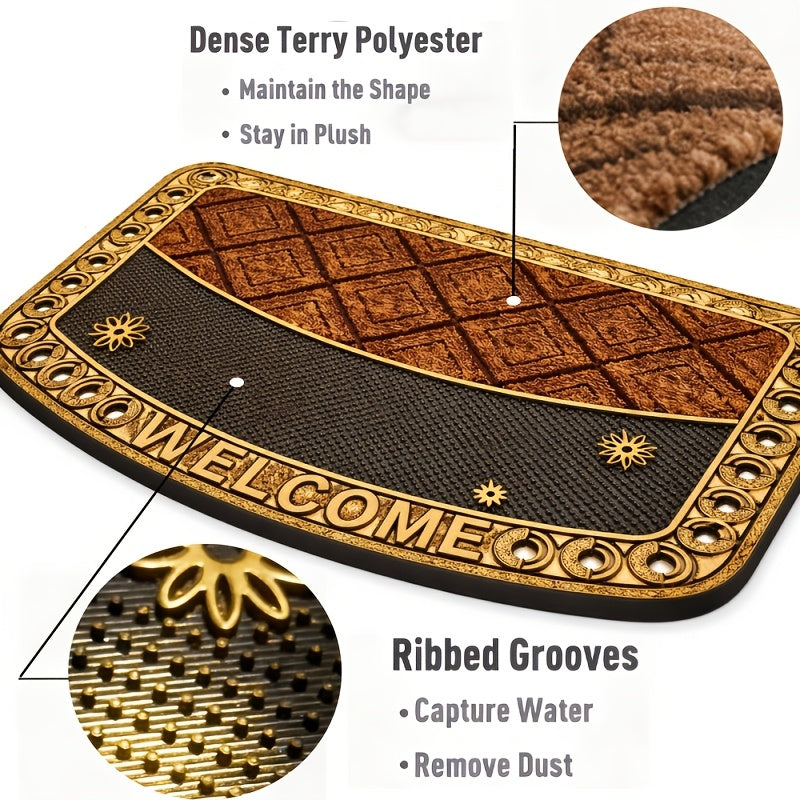 Heavy Duty Outdoor Door Mat Mud Scraper Non-Slip Water Absorbent Rubber Entrance Rug for Front Door Porch Patio Garage Courtyard Indoor Outdoor All Weather