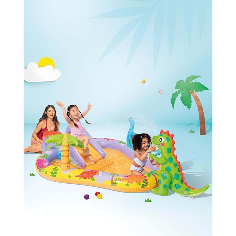INTEX Dino Park Inflatable Kids Water Play Center with Slide, Splash Pad & Dino Sprayer, Kiddie Pool