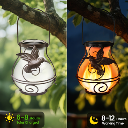 Solar Hummingbird Flame Torch Lights Outdoor Waterproof IP44 Hanging Flickering Garden Lanterns Patio Yard Pathway Decor Stake Lights