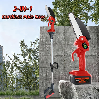 Mini Chainsaw 3-in-1 Cordless Pole Saw & Electric Blower – 21V, 2 Batteries, Telescopic Design for Tree Pruning & Yard Maintenance
