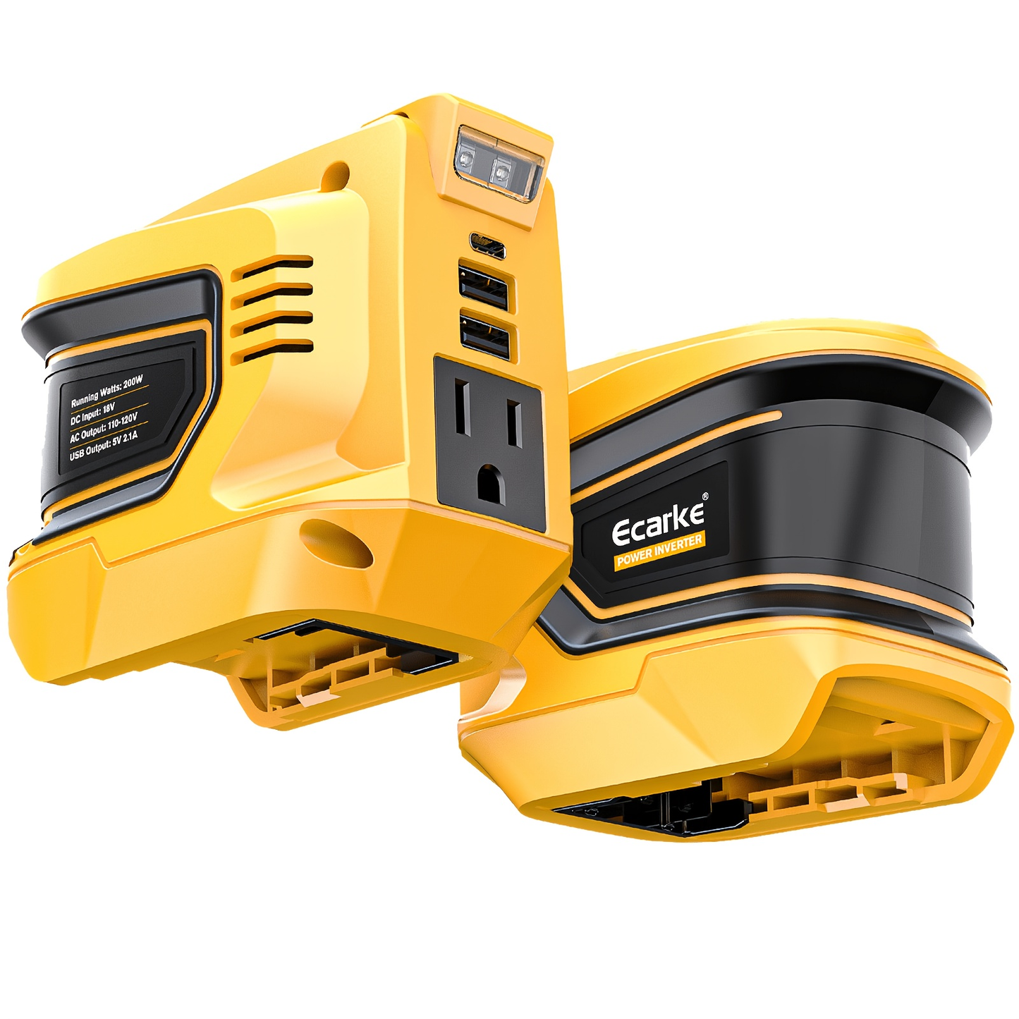 Battery Inverter for Dewalt 20V & 18V - 200W/350W/550W DC to AC 110V, USB, Type-C & AC Outlet, LED Work Light, Portable Power Supply for Camping, Outdoor & Emergency (Bare Tool)