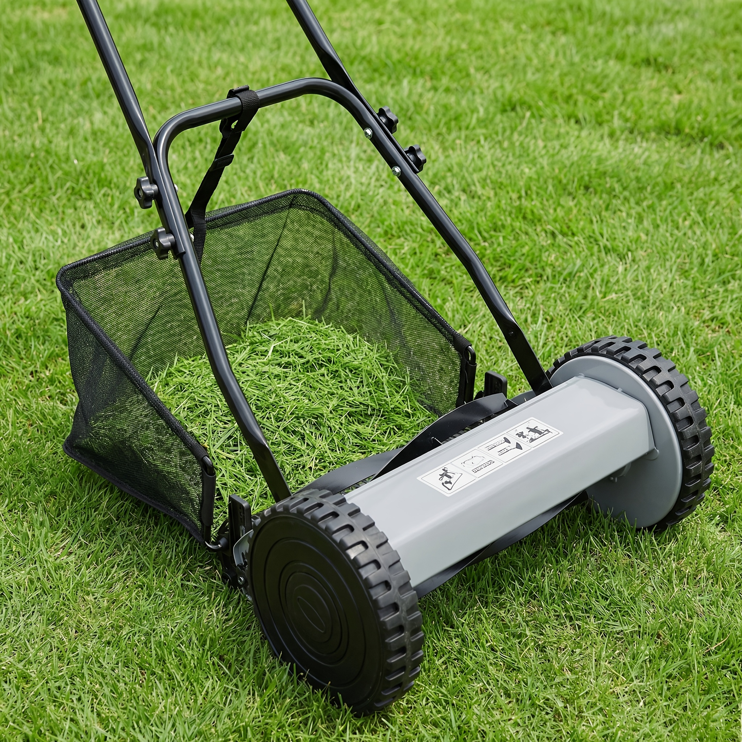Reel Lawn Mower 14-Inch 5-Blade Manual Push with Grass Catcher, Adjustable Height 0.6"-1.8", Quiet No-Gas Walk-Behind Mower for Small Yards, 13.6 lbs Lightweight