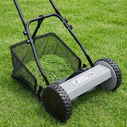 Reel Lawn Mower 14-Inch 5-Blade Manual Push with Grass Catcher, Adjustable Height 0.6"-1.8", Quiet No-Gas Walk-Behind Mower for Small Yards, 13.6 lbs Lightweight