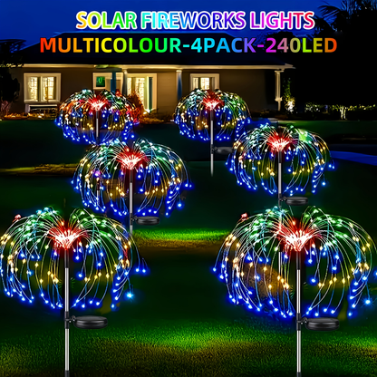 Solar Fireworks Lights Outdoor Waterproof 240–640 LED 8 Lighting Modes – 4/8 Pack Garden Stake Lights for Christmas Yard Wedding Patio Lawn Holiday Decoration