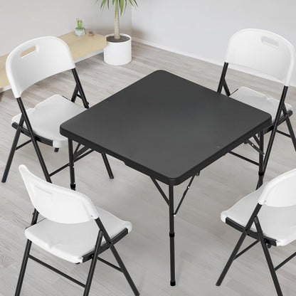 Square Folding Table 34" Bi-Fold HDPE Top 330 lbs Capacity Rust-Resistant Frame with Carry Handle for Party, Wedding, Camping & Indoor Use
