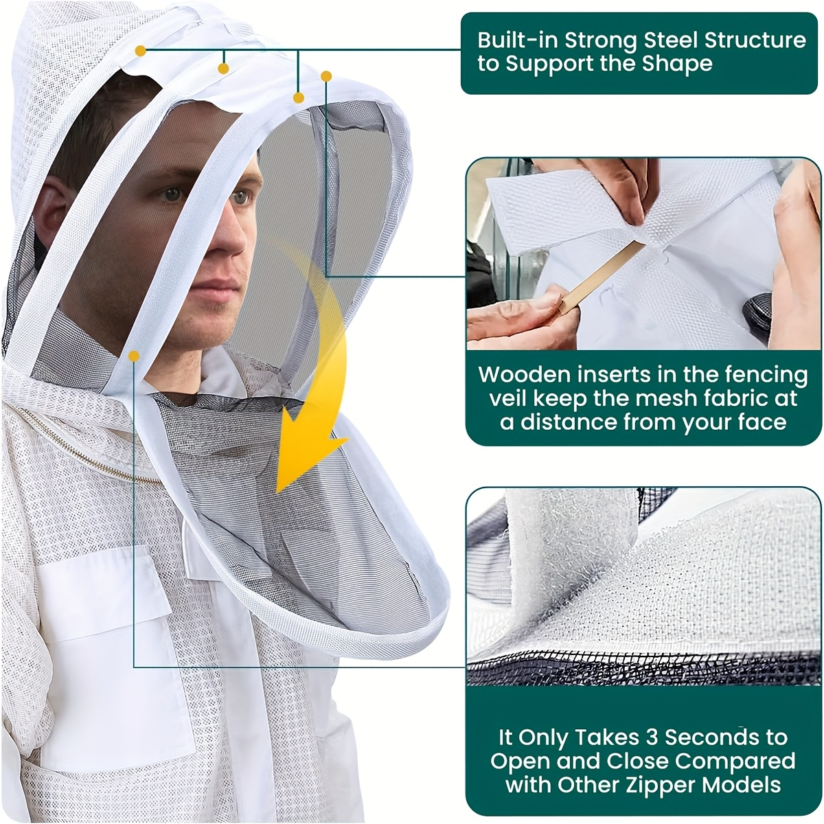 Beekeeping Suit Triple Layer Sting-Resistant Gloves 2 Veils S-3XL