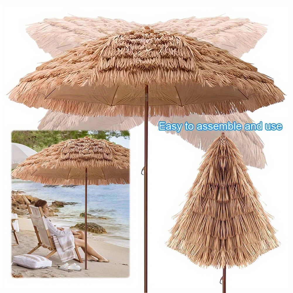 Thatch Tiki Umbrella 7.5 Ft Outdoor Patio Umbrella UV Protection Steel Pole Push Button Tilt Reclining Canopy for Patio Pool Garden Beach Backyard