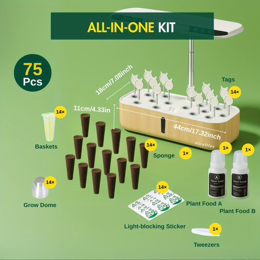 Hydroponic Garden Kit 14-Pod with LED Grow Light – Smart Timer, Quiet Pump & 1.32 Gal Tank, 75-Piece Indoor Herb Garden System for Vegetables, Flowers & Herbs, Plug & Play
