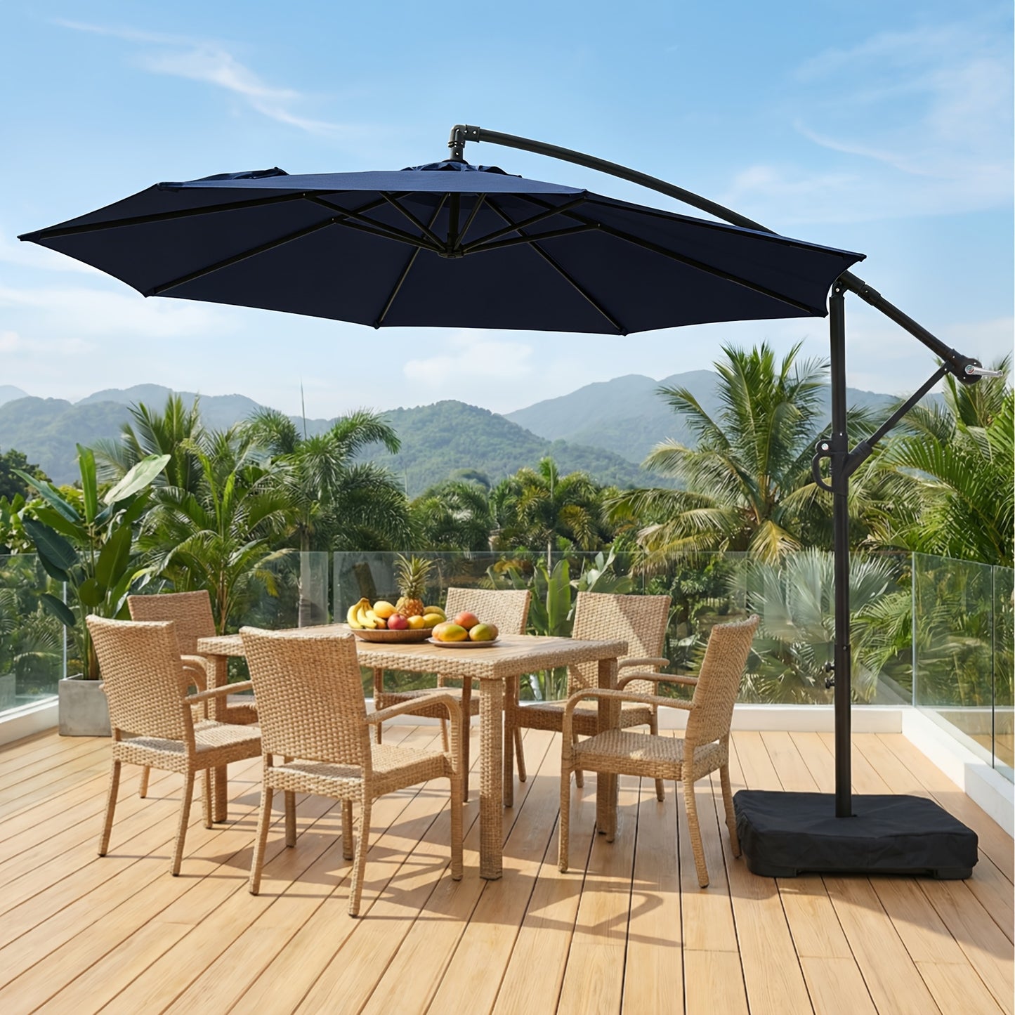 Cantilever Patio Umbrella 10 Ft Offset Hanging Outdoor Umbrella with Crank, Push Button Tilt & Cross Base, Market Umbrella for Patio Deck Pool Backyard, 8 Colors