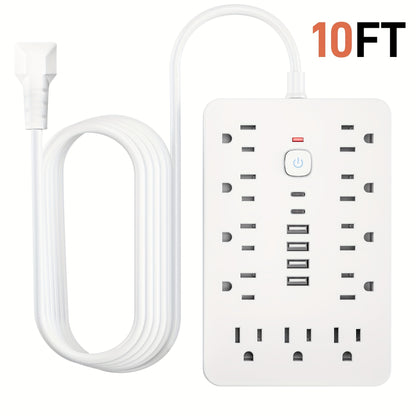 Surge Protector Power Strip 17-in-1 Wall Mount 11 AC Outlets 4 USB-A 2 USB-C Compact Charging Station 5ft 10ft Cord for Home Office School Dorm Travel