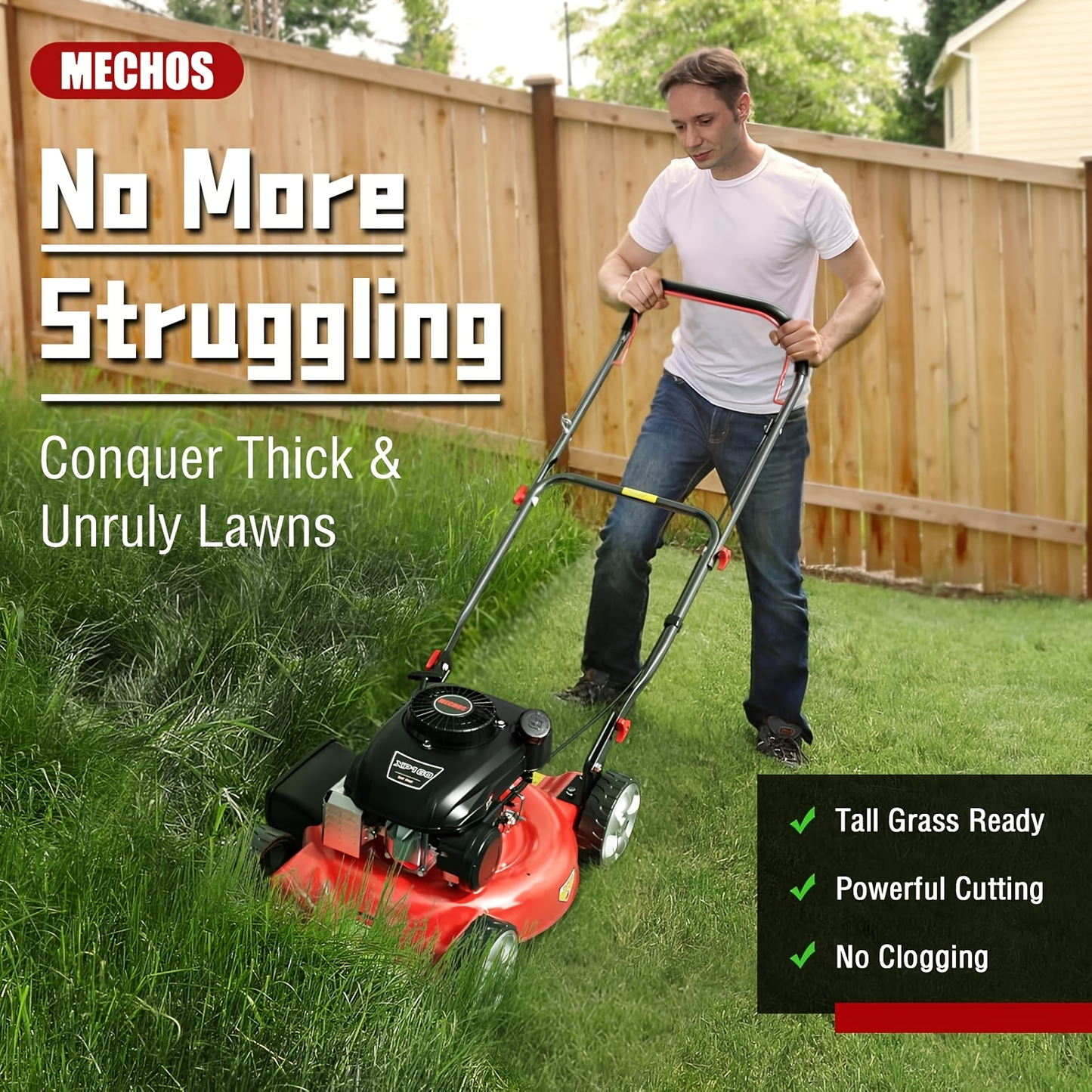 Walk-Behind Gas Lawn Mower 20-Inch 144cc 4-Stroke Engine, 2-in-1 Side Discharge & Mulching, Lightweight Push Mower for Small Yards Under 1/4 Acre, Red & Blue