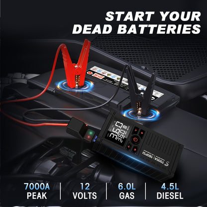 7000A Jump Starter 8-in-1 29800mAh with Air Compressor Tire Inflator SOS LED Flashlight Power Bank for 10L Gas 8.5L Diesel Cars Trucks RV Motorcycle Boat