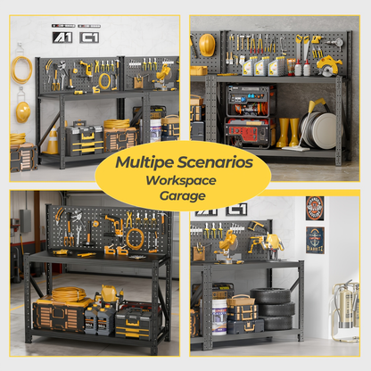 Workbench with Pegboard 47" Metal Craft Table, Adjustable Shelves & Tool Storage, Heavy-Duty Garage Organizer Work Desk for Workshop Welding 47.2"H×47"W×19"D