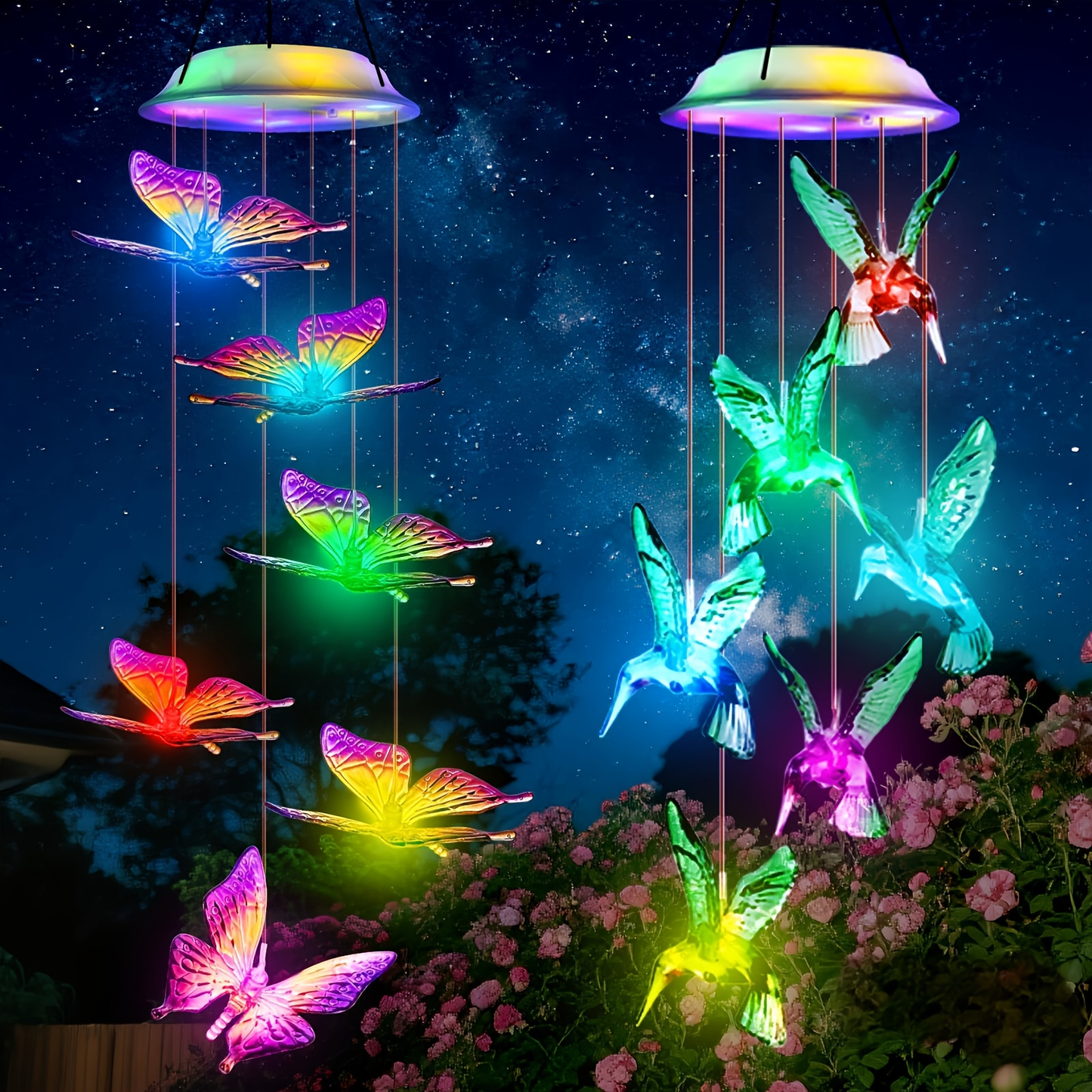 Solar Hummingbird Butterfly Pendant Light 6 LED Color