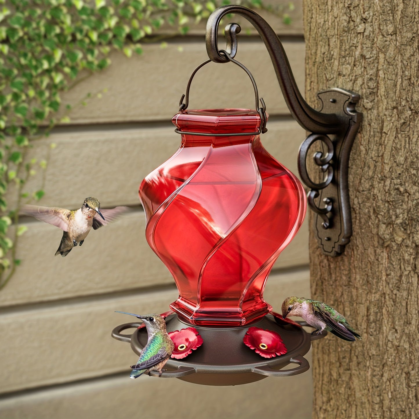 Hummingbird Feeder | Glass Spiral 5 Station Hanging Garden Yard Decor