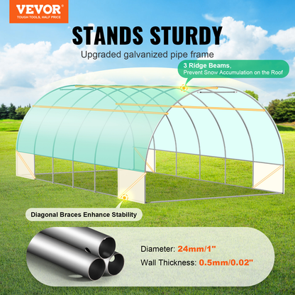 Tunnel Greenhouse Heavy Duty Galvanized Frame 140g/m² PE Cover, 6 Vent Windows Walk-In Hoop House for Garden & Farm, Multiple Sizes