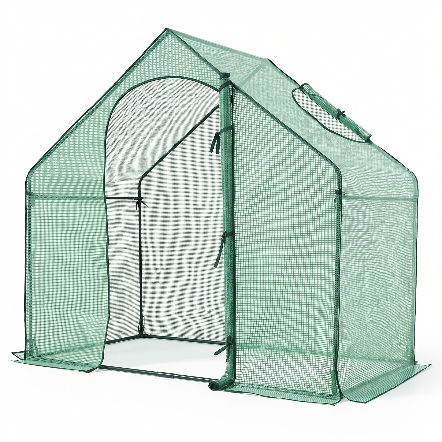 Walk-In Warm House Greenhouse 6x3x5.5ft with PE Grid Cover, Rustproof PE-Coated Metal Frame, Roll-Up Door & Top Vent Window, Portable Outdoor Hot House for Winter Garden, Green