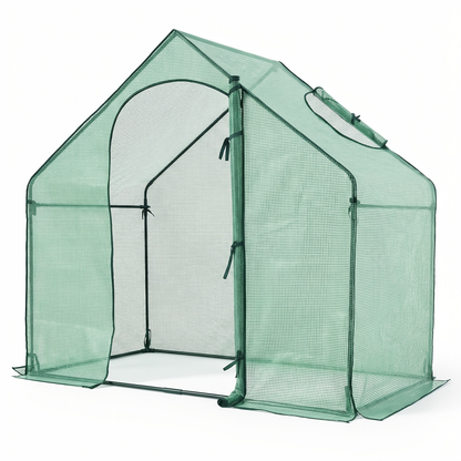 Walk-In Warm House Greenhouse 6x3x5.5ft with PE Grid Cover, Rustproof PE-Coated Metal Frame, Roll-Up Door & Top Vent Window, Portable Outdoor Hot House for Winter Garden, Green