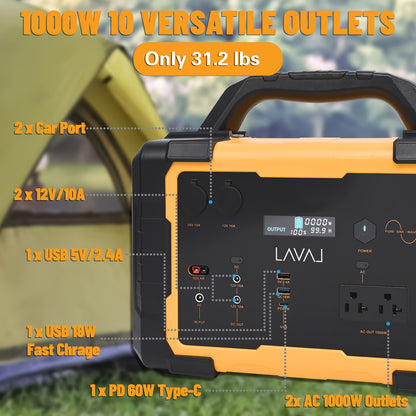 Off-Grid Power Station 1000W 2000W Peak 1075Wh LiFePO4 Battery Solar Generator Fast Charging for Home Emergency Camping Hunting Outdoor RV Backup