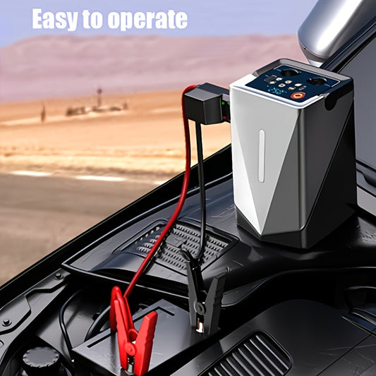 Car Battery Jump Starter 30000mAh 6-in-1 Portable Power Station LED Emergency Light Ergonomic Grip Rugged Construction for 12V Vehicles Emergency Backup