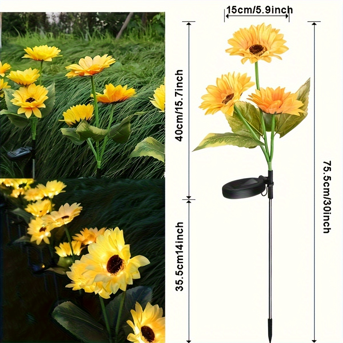 Solar Sunflower Garden Lights Outdoor Stake, Dimmable 2-Pack