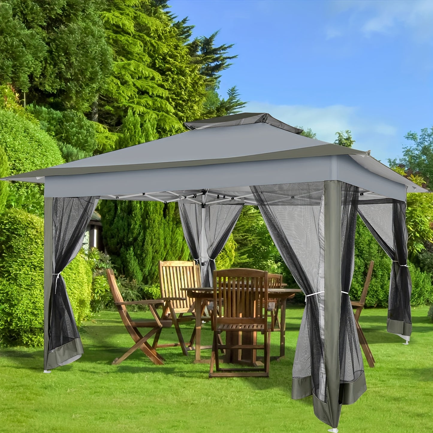 Patio Gazebo Pop-Up Double Roof Mosquito Net 11x11 12x12ft Shade