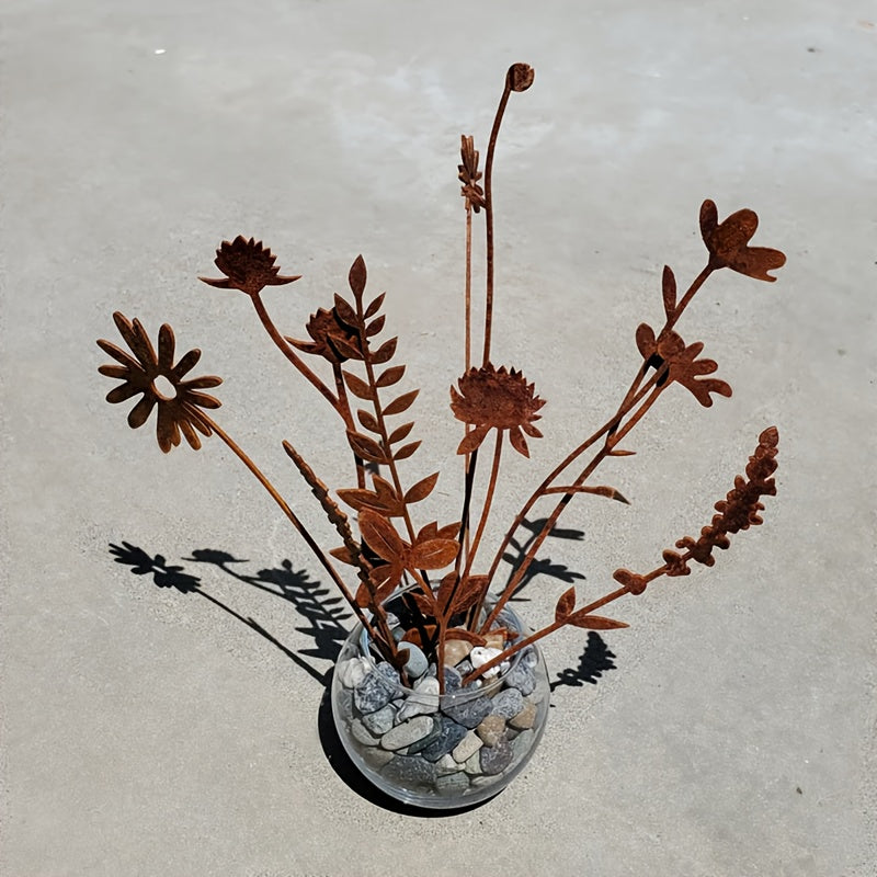 Metal Wildflower Bouquet | Rusty Stems Vase Garden Home Decor Gift