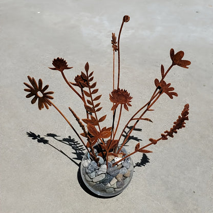 Metal Wildflower Bouquet | Rusty Stems Vase Garden Home Decor Gift