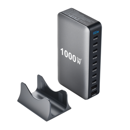 GaN Charging Station 1000W GaN3 10-Port USB-C Fast Charger for Laptops Tablets Smartphones 110-240V Universal Travel Power Hub Multi-Device Desktop