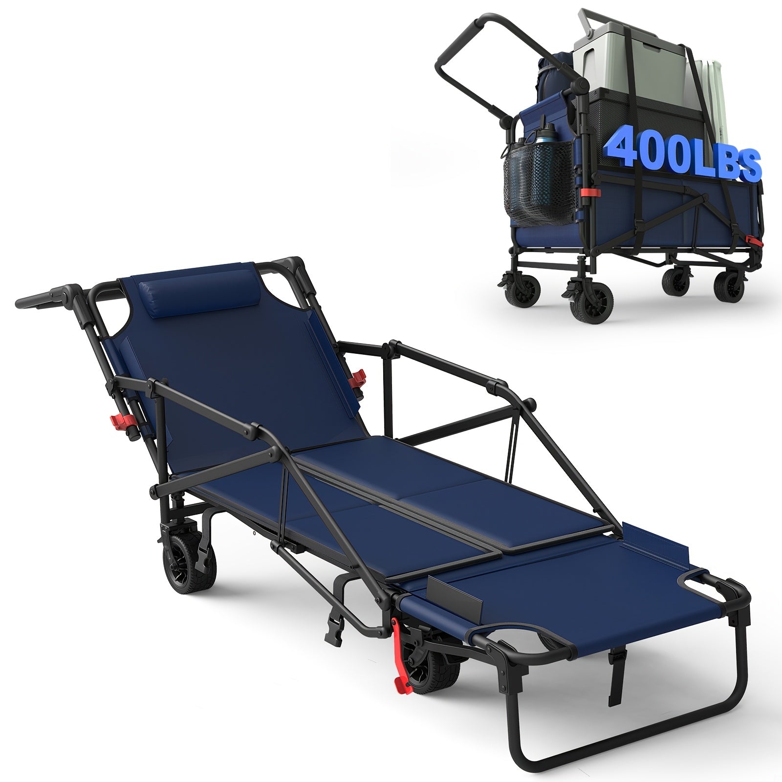 Folding Wagon 2-in-1 Convertible Beach Chair 650LBS | All-Terrain Utility Cart Camping Beach Garden Shopping