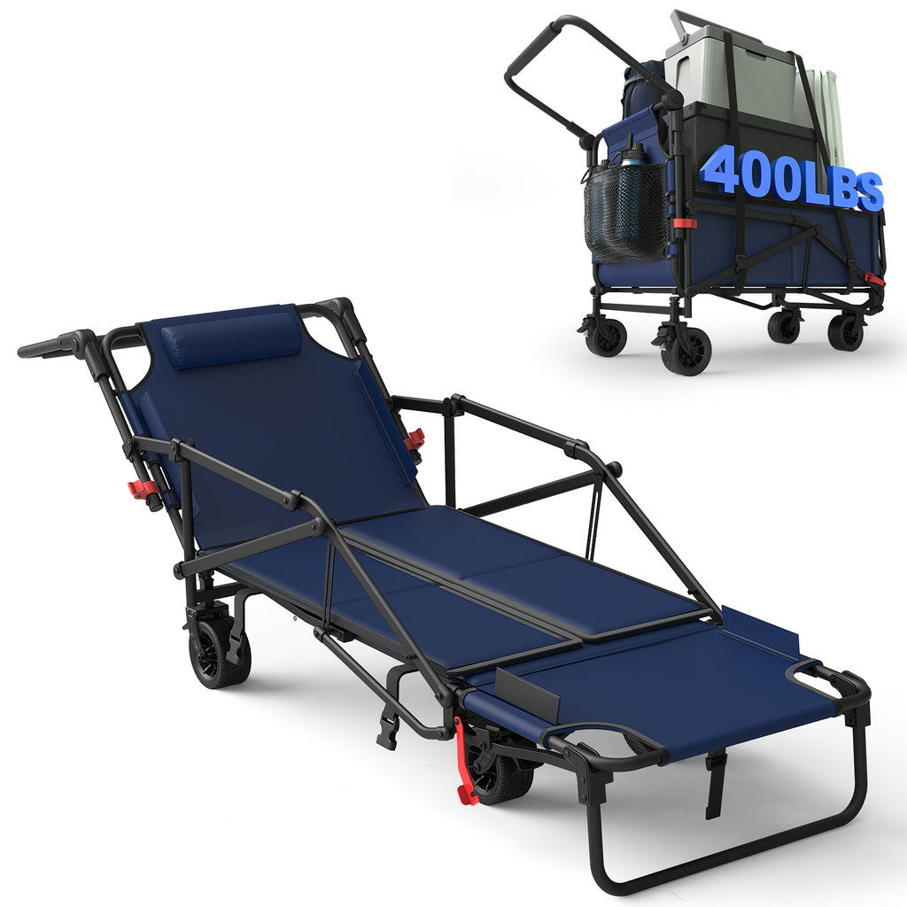 Folding Wagon 2-in-1 Convertible Beach Chair 650LBS | All-Terrain Utility Cart Camping Beach Garden Shopping