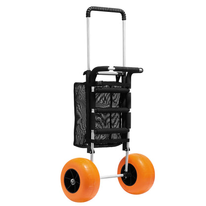 Beach Cart Heavy Duty Aluminum Alloy 165 LB Capacity 12-Inch PU Foam Wheels Folding Sand Cart Adjustable Handle for Camping Fishing Gardening Outdoor