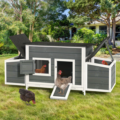 Hen House 67" for 4-6 Chickens with 2 Nesting Boxes | Wooden Chicken Coop with Weatherproof Roof, Removable Tray, Metal Wire Mesh & Ramp – Rabbit Hutch Duck Coop Outdoor