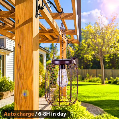 Solar Hanging Lanterns 2 Pack Outdoor Vintage Copper Wire LED Lantern Lights for Garden Patio Porch Gazebo Pergola Pathway Yard Decor, Waterproof