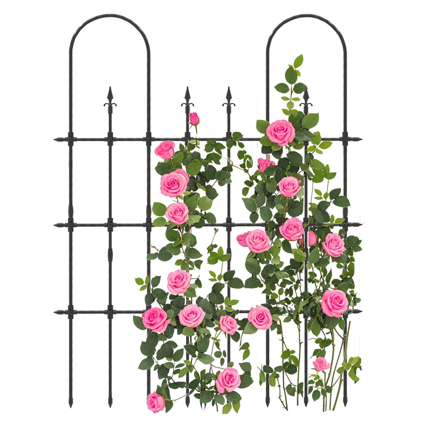 COSTWAY 58"L X 73"H Garden Trellis for Climbing Plants, Outdoor Rose Arch Trellis, Rustproof Metal Plant Support Frame for Raised Bed, Decorative Garden Fence for Vegetable Flower Cucumber Tomato