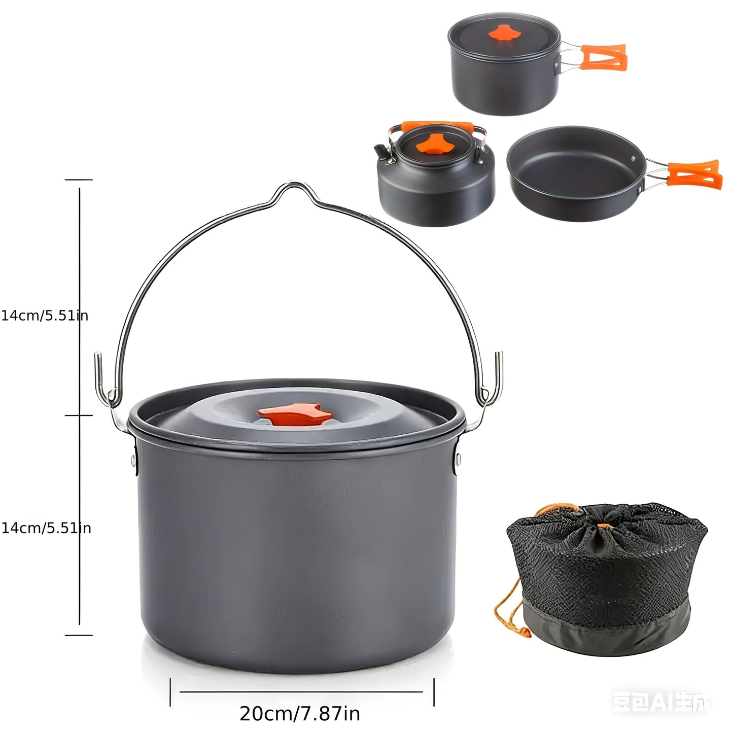 Outdoor Camping Cookware Set | Portable Aluminum Alloy Cooking Pot Pan Kettle Kit | Lightweight Backpacking Hiking Travel Picnic BBQ Gear for Family Camp Kitchen