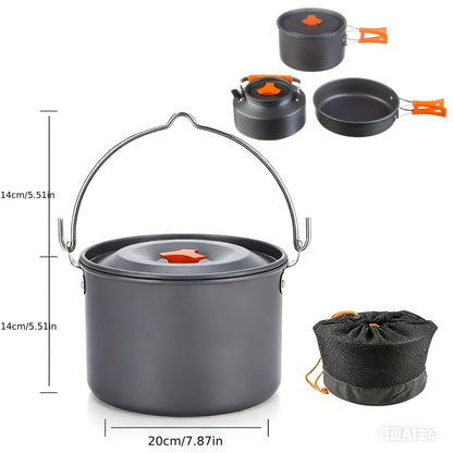 Outdoor Camping Cookware Set | Portable Aluminum Alloy Cooking Pot Pan Kettle Kit | Lightweight Backpacking Hiking Travel Picnic BBQ Gear for Family Camp Kitchen