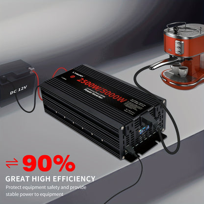 Power Inverter 500W / 2500W 12V DC to 110V AC - 3 AC Outlets & Dual USB Ports, LED Display, Car Inverter for Boat, Vehicle, RV, Truck & Camping Off-Grid Power