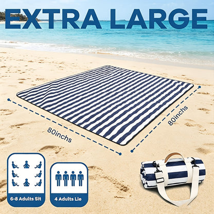 Picnic Blanket Outdoor Waterproof Extra Large 80x80 Foldable Beach Mat Camping Blanket Portable Sandproof Plaid Pattern for Family Travel Park