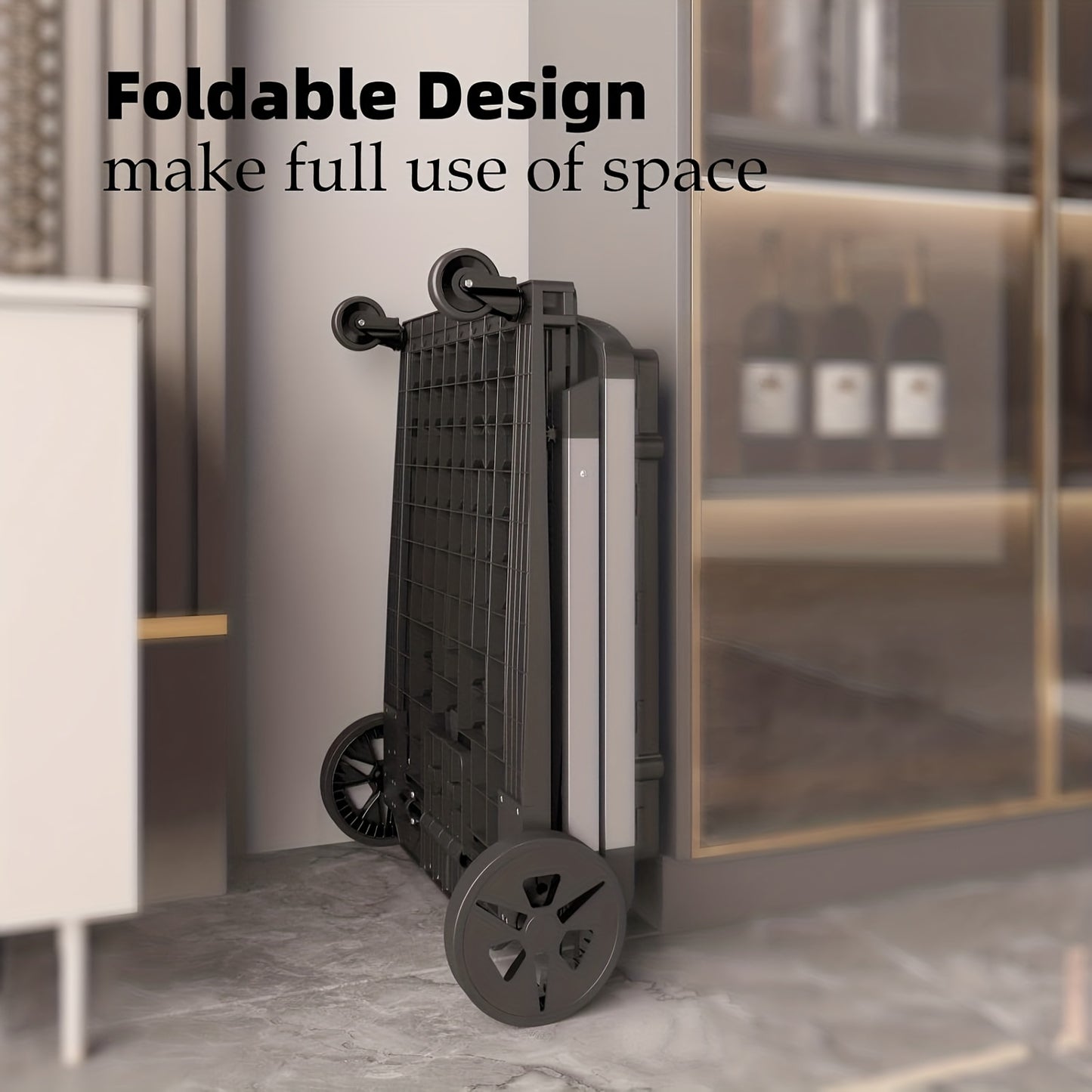 Folding Shopping Cart with 2-Layer Storage Crate | Heavy Duty Collapsible Utility Cart for Groceries, Warehouse & Supermarket | Black